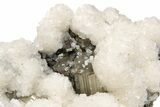 Fluorescent Calcite Crystal on Striated Pyrite - Peru #231532-1